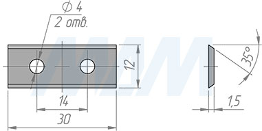 Размеры сменной твердосплавной пластины 30x12x1,5 мм, T04F (артикул 012005)