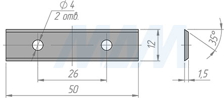 Размеры 2-сторонней сменной твердосплавной пластины 50x12x1,5 мм, Т04F (артикул 012006)