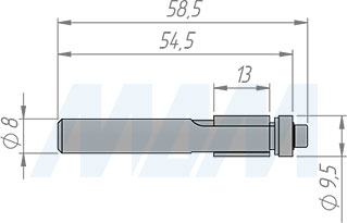 Размеры концевой обгонной фрезы с нижним подшипником D=9,5 мм, L=54 мм, B=13 мм (артикул C119.095.R)