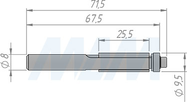 Размеры концевой обгонной фрезы с нижним подшипником D=9,5 мм, L=67 мм, B=25 мм (артикул C120.095.R)