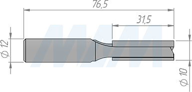 Размеры концевой пазовой фрезы D=10 мм, L=76 мм, B=32 мм (артикул E102.100.R)