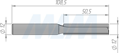 Размеры концевой пазовой фрезы D=12 мм, L=108 мм, B=50 мм (артикул E103.120.R)