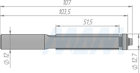 Размеры концевой обгонной фрезы с нижним подшипником D=12,7 мм, L=106 мм, B=51 мм (артикул E146.129.R)