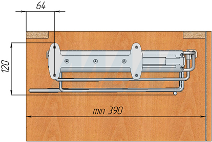 Установка вешала AT для брюк для шкафа глубиной 360 мм (артикул APP48P36 и APP72P36), схема 1