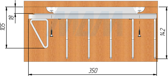 Установка вешала BELLE потолочного крепления с полным выдвижением для хранения брюк для шкафа глубиной 350 мм (артикул BETR35), схема 2
