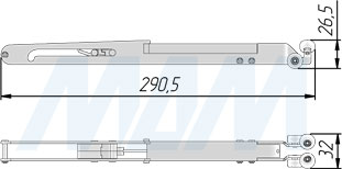 Размеры доводчика для раздвижных межкомнатных дверей STANLUX/PORTAGLASS LUX (артикул DA17)