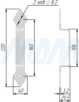 Размеры ручки LOFT для межкомнатных дверей (артикул DHLO05), чертеж 1