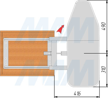 Установка поворотно-выдвижной складной гладильной доски (артикул IB1135Y5), чертеж 2
