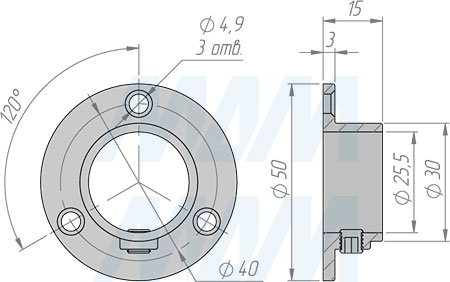 Размеры консоли-крепления к плоскости, диаметр 25 мм, зажимная шпилька (артикул JOK.015B.CR 03)