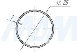 Размеры круглой трубы D25 мм (артикул JOK25 09)