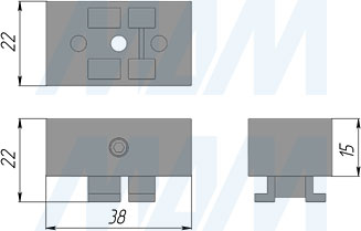 Размеры крепления к потолку профиля D системы KALI (артикул KL4313)
