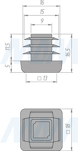 Размеры пластиковой заглушки ЛОФТ 18х18 мм (артикул LFCP)