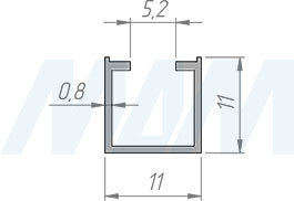 Размеры вертикального профиля MINI SHOP (артикул MSA019)