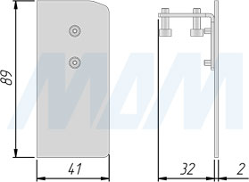 Размеры заглушки для верхней направляющей PORTAGLASS LUX (артикул PORTALUX41217L)