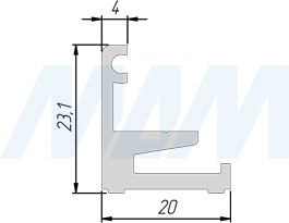 Размеры нижнего базового профиля PORTAGLASS LUX WALL для стеновых панелей (артикул PR0141236A)