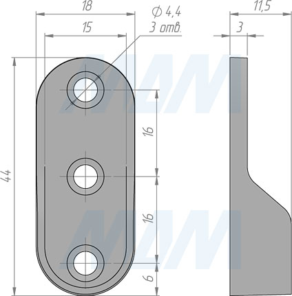 Размеры штангодержателя для овальной штанги (артикул RT03Z)