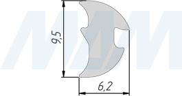 Размеры уплотнителя PORTAGLASS LUX WALL в верхний профиль для стекла 8 мм (артикул SEAL91244)