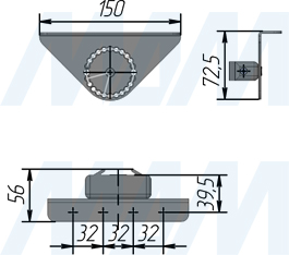Размеры полкодержателя SLIM с изменяемым углом для наклонных полок (артикул SL3428)