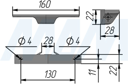 Размеры универсального полкодержателя SLIM  для стеклянных и деревянных полок (артикул SL3521)