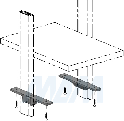 Установка универсального полкодержателя SLIM  для стеклянных и деревянных полок (артикул SL3521), схема 1