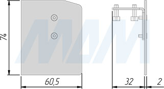 Размеры заглушки для верхней направляющей STANLUX (артикул STANLUX41199L)