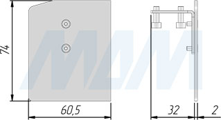 Размеры заглушки для верхней направляющей STANLUX (артикул STANLUX41199R)
