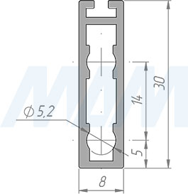 Размеры прямоугольной штанги VOGUE 30х8 мм с пазом под демпфер (артикул TA0213R)