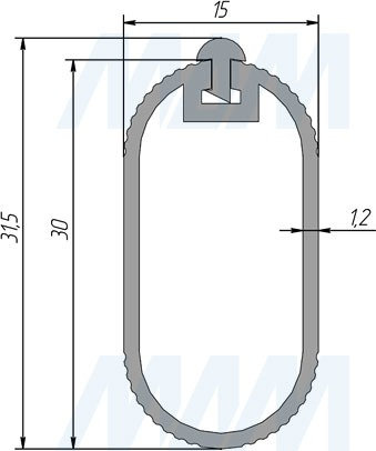 Размеры овальной штанги 15х30 мм  с пазом под демпфер (артикул TA02AL)