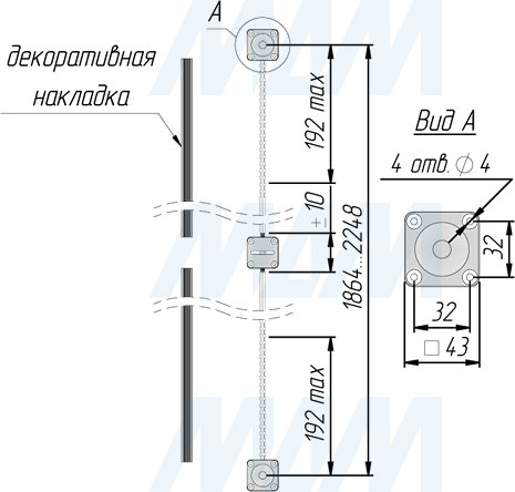 Размеры врезного корректора фасада с регулировкой посередине (артикул WS066.001.031)