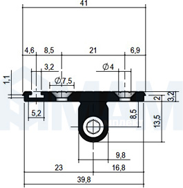 Размеры врезной/накладной корректора фасада с регулировкой сверху (артикул WS068.001), схема 1