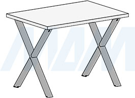 Установка X-образной опоры для стола, сечение 60х30 мм, высота 715 мм, регулировка 10 мм (артикул AS60X30/715), схема 2