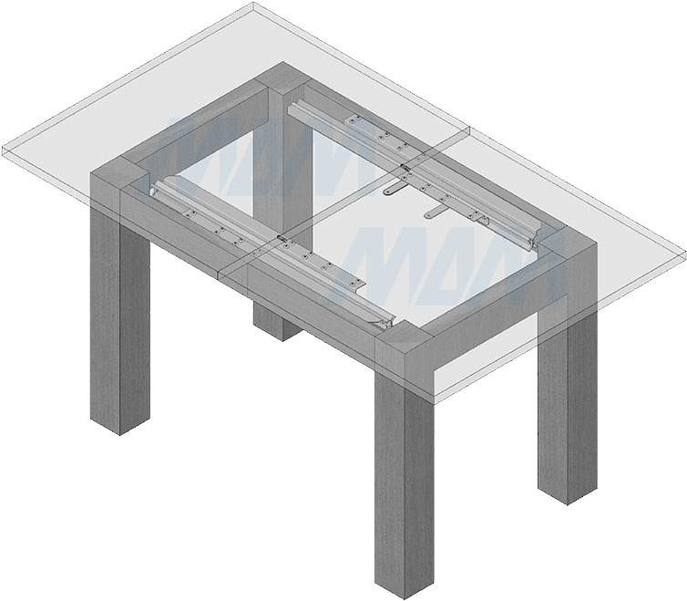 Установка бесцаргового несинхронизированного механизма для раздвижного стола, 800/1580 мм (артикул BOSTON), схема 1