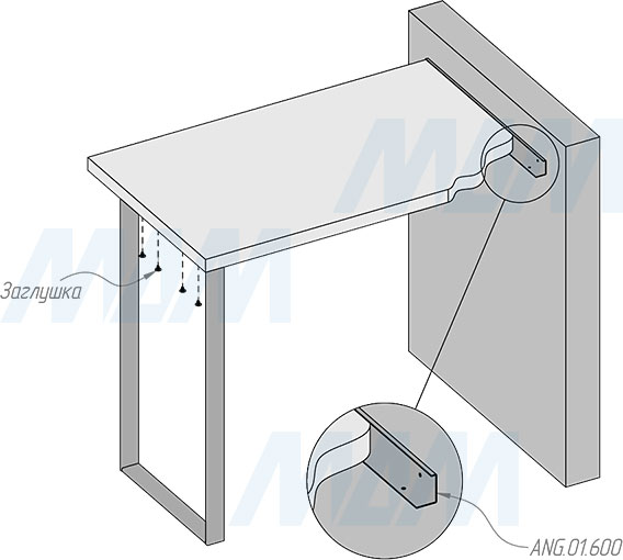 Установка П--образной опоры ДИЖОН для стола, сечение 50х10 мм, ширина 445 мм, регулировка 10 мм (артикул DJ50X10/445)