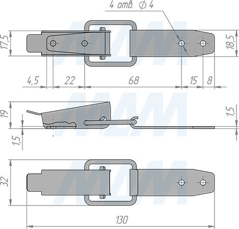 Размеры фиксатора столешницы clipper (замок с ответной планкой) (артикул GLIZN0000 RU)