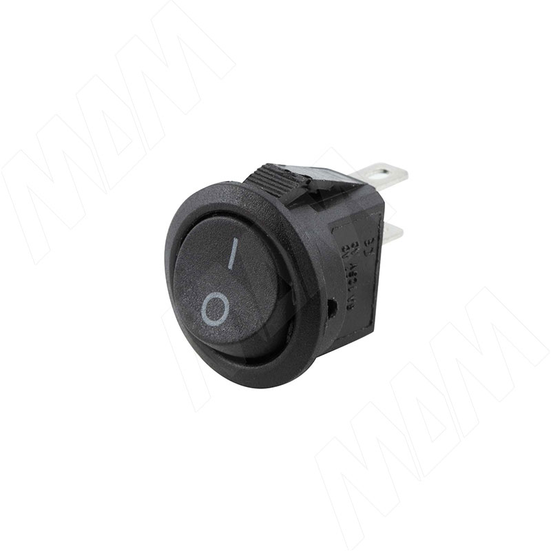 Выключатель круглый, врезной, клавишный, d=16,5 мм, черный (SW-SN-R-M-BL) PULSE (Китай)