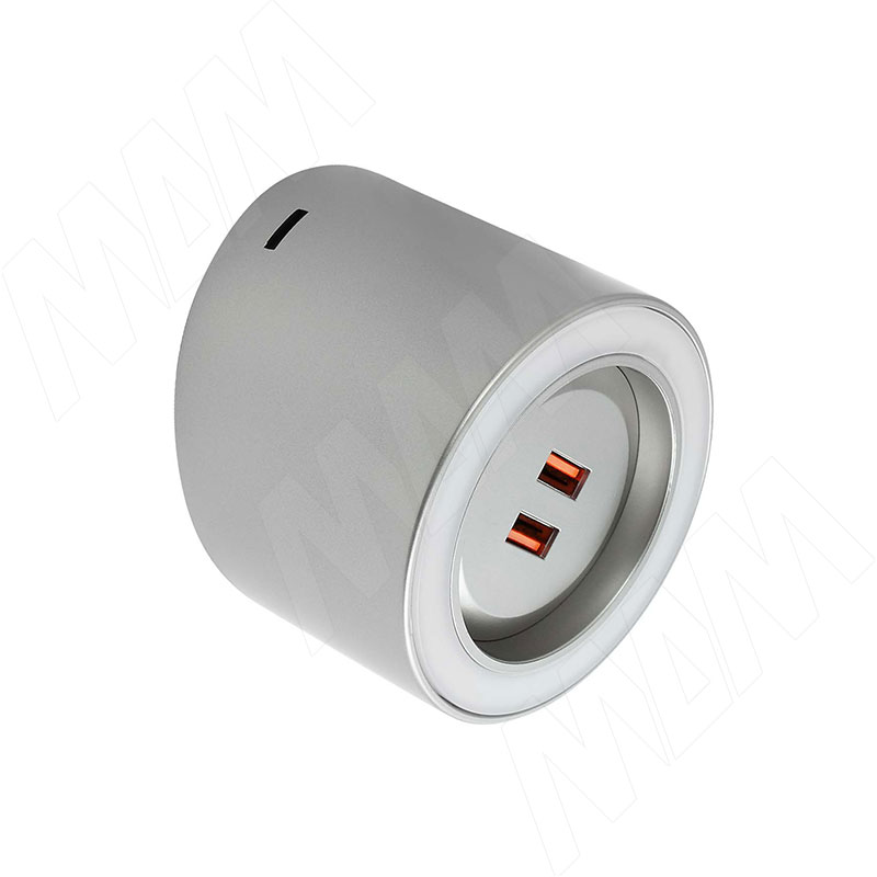 UNIKA Светильник круглый, 2 USB-розетки, стальной, 24V, нейтральный белый 3900К, 4,5W фото товара 1 - UN24-RUSB-STNW5