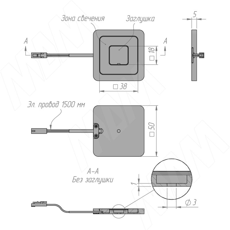 QUADRUM Светодиодный светильник точечный квадратный, серебро, 12V, нейтральный белый 4000К, 2,4W фото товара 4 - QD12-QNO-MCR-NW2