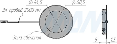 Размеры точечного круглого светильника ATOM (артикул AT24-RNO)