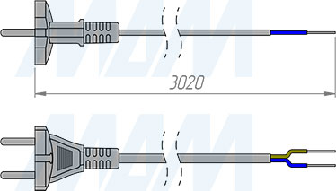 Размеры сетевого шнура длиной 3 м с вилкой S18 (артикул CWP-R-3-NO)