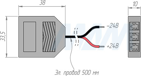 Размеры разветвителя на 3 розетки с проводами 500 мм, 24V (артикул DIS-LED-WR-3-24V)