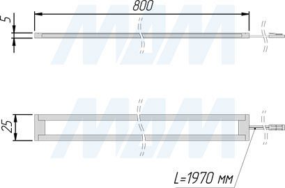 Размеры светодиодного светильника FINO 800 мм без выключателя для подсветки под корпусом (артикул FI12-800NO)