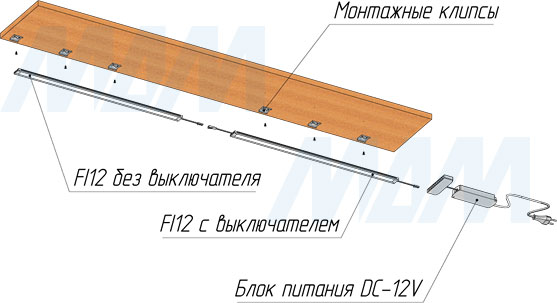 Установка светодиодного светильника FINO с сенсорным выключателем для подсветки под корпусом (артикул FI12-TS), чертеж 2