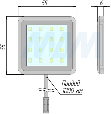 Размеры точечного квадратного светодиодного светильника FLAT (артикул FL12-QNO)