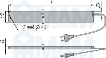 Размеры светодиодного светильника FULLY с механическим выключателем (артикул FU220)