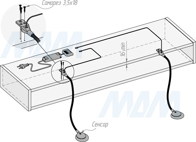Установка светодиодного светильника FLEX а гибкой ножке с сенсорным выключателем и торцевым креплением (артикул FX12-CM-TS), схема 2