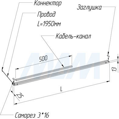 Размеры светодиодного светильника LINE с ИК-выключателем на преграду (артикул LE12-900-2IR и LE12-1000-2IR)