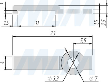 Размеры крепления FIX под саморез для ленты 10 мм, IP20 (артикул LSA-10-FIX-20)