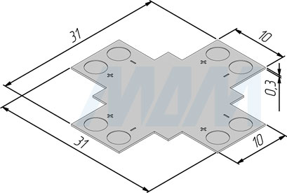 Размеры X-образного коннектора STRIP для светодиодной ленты 10 мм (артикул LSA-10-SP-X)
