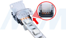 Установка коннектора HIPPO для присоединения отрезка светодиодной ленты RGB к блоку питания (артикул LSA-10R4-HP-SP), фото 2