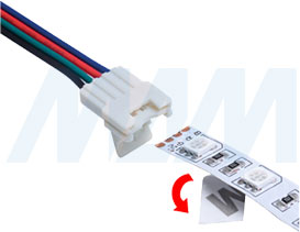 Установка коннектора SLIM для присоединения отрезка ленты RGB к блоку питания (артикул LSA-10R4-SL-SP), фото 1